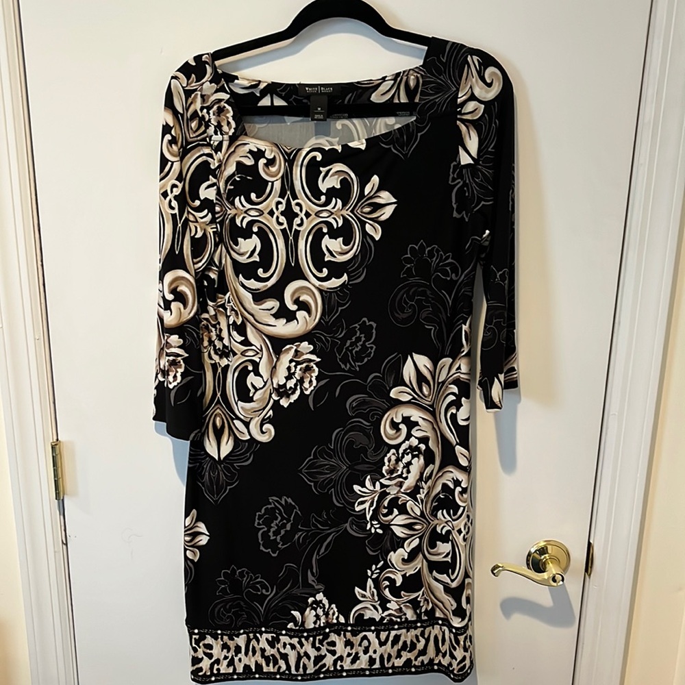 White House Black Market Black dress with beige/white pattern size medium